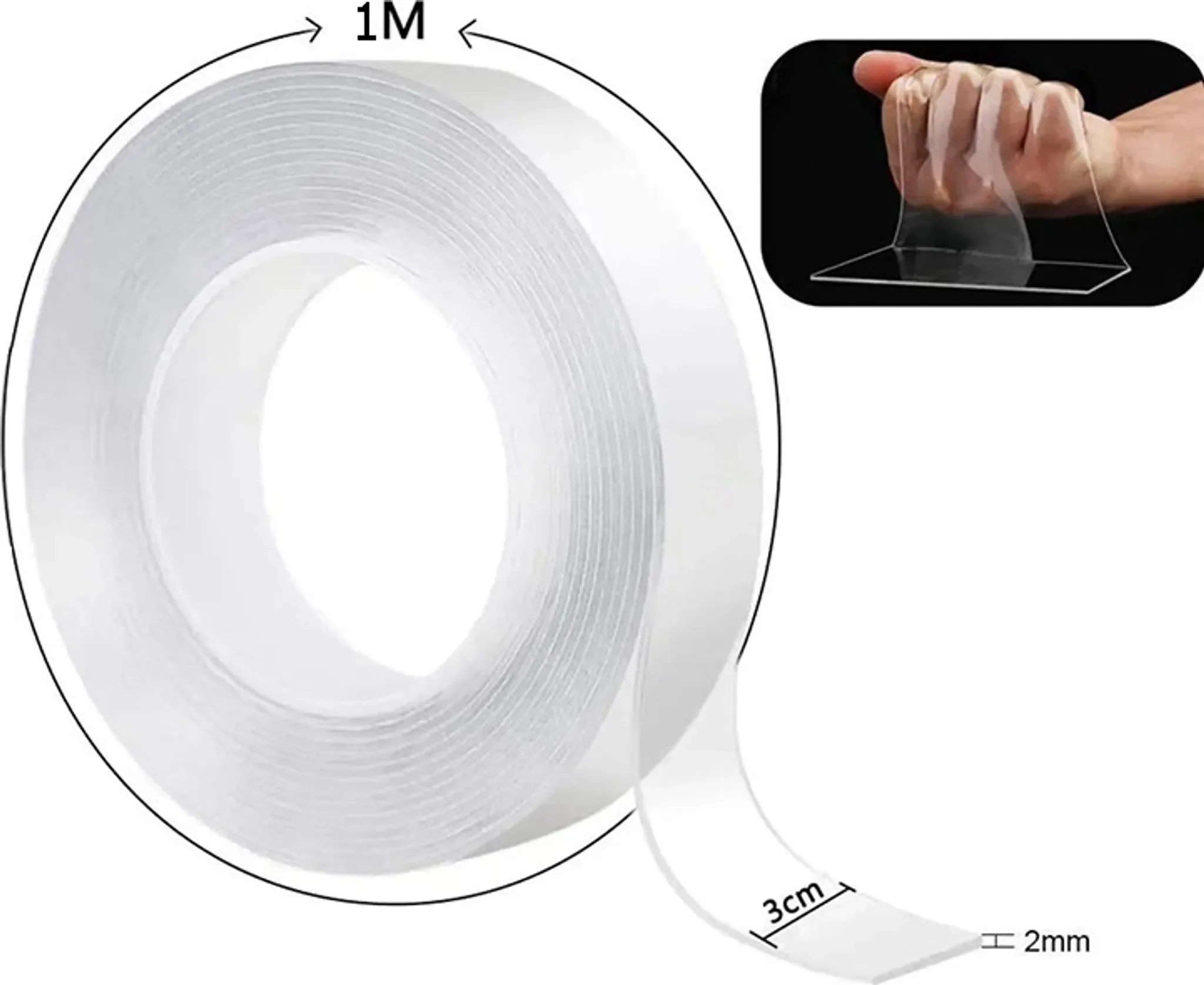 Doppelseitiges Nano-Klebeband – Transparent, 1 m